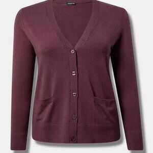 Torrid Everyday Soft V-Neck Pocket Women's Burgundy Cardigan Sweater Size 0X